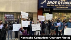 Thai pro-democracy protesters hold protest in front of the Royal Thai Consulate General New York on September 19, 2020 