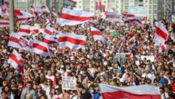 Belarus, Minsk, Opposition supporters take part in a rally against police brutality following protests to reject the presidential election results