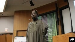 Former Nigerian President Olusegun Obasanjo, delivering his keynote address at the 2012 Kellogg Africa Business Conference at Northwestern University.