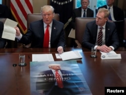 U.S. President Donald Trump (L) and Acting U.S. Defense Secretary Patrick Shanahan are seen during a Cabinet meeting at the White House in Washington, Jan. 2, 2019.