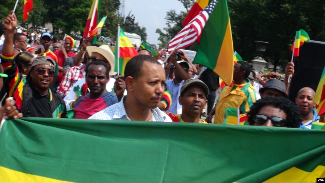 FILE - Ethiopian demonstrators held a rally in front of the White House criticizing president Barack Obama’s trip to Ethiopia, a country they say has terrible press freedom records.