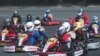 Fabienne Lanz, in kart number 04, leads a race in Oman recently. (Courtesy: Fabienne Lanz's collection) 