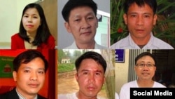 LS Nguyễn Văn Truyển (dưới, phải) cùng các nhà tranh đấu của Hội Anh Em Dân Chủ bị kết án tổng cộng 66 năm tù hôm 5/4/2018.