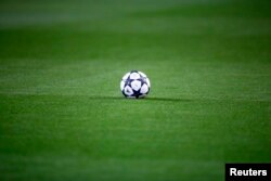 FILE - A soccer ball is seen on the pitch before a kick off.