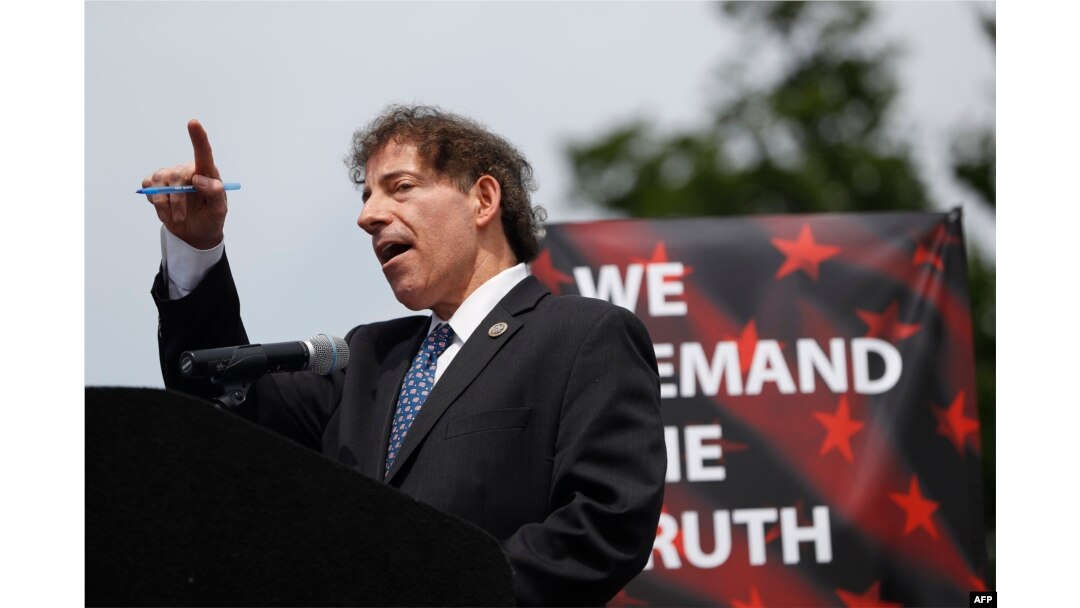 Rep. Jamie Raskin, D-Md., speaks to demonstrators gathered near the Washington Monument during the "March for Truth," June 3, 2017, in Washington, D.C.
