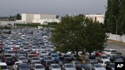 The entrance of the PSA Peugeot Citroen La Janais factory near Rennes, western France, July 12, 2012. 