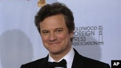 Colin Firth holds the award he won for Best Performance by an Actor in a Motion Picture - Drama for his role in 'The King's Speech,' at the Golden Globe Awards, in Beverly Hills, California, 16 Jan 2011.