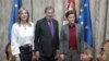 Evropski komesar za proširenje i susedsku politiku Johanes Han sa premijerkom Srbije Anom Brnabić, Foto: video grab