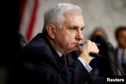 FILE - Senator Jack Reed (D-RI) speaks during Senate Intelligence Committee hearing on Capitol Hill in Washington, Nov. 1, 2017.