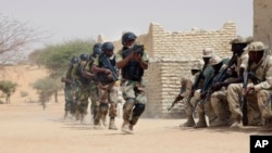 FILE - Nigerien special forces and Chadian troops participate with U.S. advisers in the Flintlock exercise in Mao, Chad, March 7, 2015. (AP Photo/Jerome Delay, file)