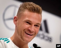 German player Joshua Kimmich smiles during a press conference at the 2018 World Cup in Vatutinki near Moscow, Russia, June 15, 2018.