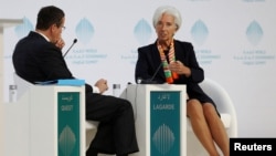 International Monetary Fund (IMF) Managing Director Christine Lagarde gestures during the World Government Summit in Dubai, United Arab Emirates, Feb. 12, 2017. 