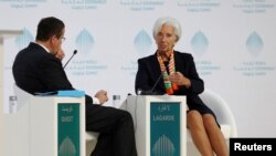 International Monetary Fund (IMF) Managing Director Christine Lagarde gestures during the World Government Summit in Dubai, United Arab Emirates, Feb. 12, 2017. 