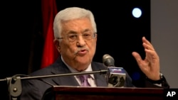 FILE - Palestinian President Mahmoud Abbas speaks during a conference in the West Bank city of Ramallah, Jan. 2015.