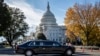 President Donald Trump's motorcade leaves Capitol Hill after a ceremony for new Associate Justice Brett Kavanaugh at the Supreme Court, in Washington, Nov. 8, 2018.