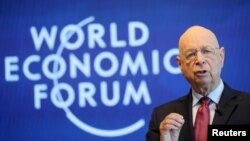 Klaus Schwab, founder and executive chairman of the World Economic Forum, addresses a news conference ahead of the Davos annual meeting in Cologny near Geneva, Switzerland, Jan. 15, 2019.