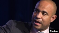 FILE - Haitian Prime Minister Laurent Lamothe, speaks during a session called "Expanding Cross-Sector Coordination in Haiti" at the Clinton Global Initiative 2013 (CGI) in New York, Sept. 25, 2013. 