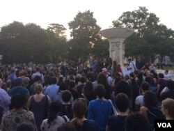 Hundreds of people gathered in D.C.'s DuPont circle for a vigil honoring Nabra Hassanen, 17-year-old local Muslim brutally murdered on Sunday (E. Sarai/VOA News)