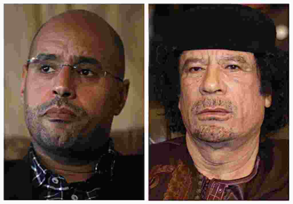 A la izquierda, Saif al-Islam, y a la derecha su padre, el ex líder libio Moammar Gadhafi.