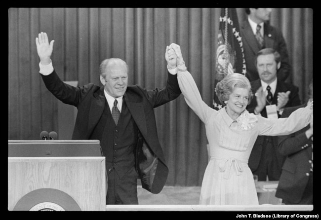 President Gerald Ford and First Lady Betty Ford celebrate winning the Republican nomination in 1976.