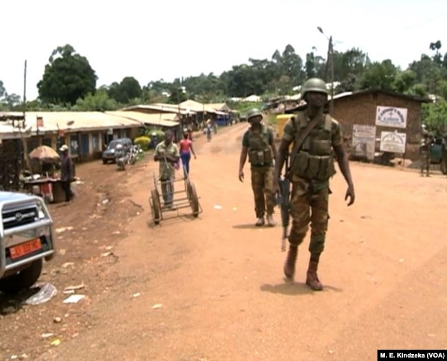 Military on the streets of Kom, northwestern Cameroon.