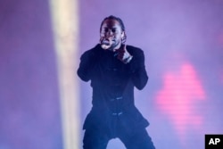 Kendrick Lamar performs at Coachella, April 23, 2017, in Indio, California.