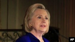 Hillary Clinton delivers the keynote address at the 8th Annual Elly Award luncheon, after being one three women receiving this year's award, June 18, 2018, in New York.