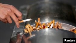 A man flicks ashes from his cigarette over a dustbin in Shanghai January 10, 2014. (REUTERS/Aly Song)