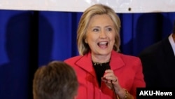 Democratic presidential candidate Hillary Rodham Clinton addresses an audience during a campaign stop at a Flag Day dinner, June 15, 2015, in Manchester, N.H.