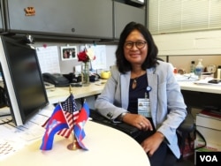 Ly Sambo, manager at a refugee heath interpretation program at an Alameda county hospital and founder of Oakland's former Cambodian Community Development, Inc, talks to VOA Khmer in San Leandro, CA, August 30, 2016.