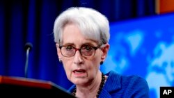 FILE - Deputy Secretary of State Wendy Sherman speaks at the State Department in Washington, Aug. 18, 2021. A U.S.-sponsored show of alliance with Japan and South Korea stumbled Nov. 17 when American diplomats couldn't persuade their Asian allies to share a news conference stage.