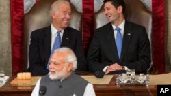 El primer ministro indio Narendra Modi fue recibido en sesión conjunta del Congreso estadounidense.