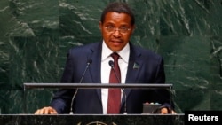 FILE - Jakaya Kikwete, president of Tanzania, addresses the U.N. General Assembly in New York, Sept. 25, 2014. 