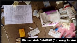 MSF personnel found medical supplies strewn around Leer Hospital when they visited recently. (Courtesy Michael Goldfarb/MSF)