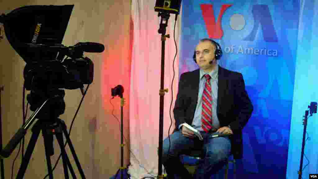 Alp Esmer of the Turkish Service broadcasts from the &quot;Skype studio.&quot;&nbsp; The service&#39;s on-scene reports are fed to VOA programs and affiliate stations in Turkey.