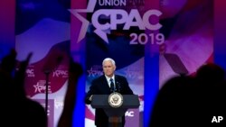 Vice President Mike Pence speaks at Conservative Political Action Conference, CPAC 2019, in Oxon Hill, Maryland., March 1, 2019. 