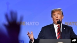 Tổng thống Mỹ Donald Trump tại cuộc họp báo sau hội nghị thượng đỉnh NATO ở Brussels, Bỉ, hôm 12/7/2018.