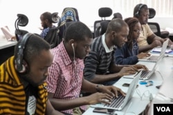 Andela fellows work on projects at the company's office on June 30, 2016 in Lagos, Nigeria. (Photo: Chris Stein for VOA)