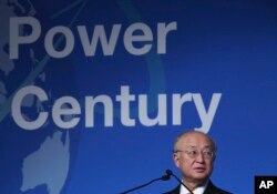 Yukiya Amano, the head of the International Atomic Energy Agency, speaks at a United Nations conference in Abu Dhabi, United Arab Emirates, Oct. 30, 2017.