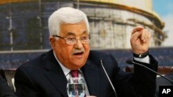 Palestinian President Mahmoud Abbas speaks during a meeting of the Palestinian National Council at his headquarters in the West Bank city of Ramallah, April 30, 2018.