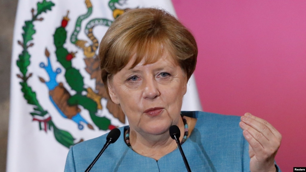 Germany's Chancellor Angela Merkel during a news conference at National Palace in Mexico City, June 9, 2017. 