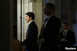 Canada's Prime Minister Justin Trudeau speaks about an incident where a van struck multiple people in Toronto, on Parliament Hill in Ottawa, Ontario, Canada, April 24, 2018.