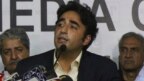 FILE - Bilawal Bhutto Zardari, leader of Pakistan Peoples Party, addresses a news conference in Karachi, Pakistan, July 27, 2018. 