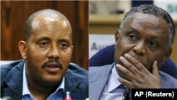 Umushikiranganji ajejwe gutangaza amakuru wa Etiyopiya, Gatechew Reda na ambassaderi Girma Asmerom wa Eritreya - Ifoto ya kera