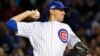 Chicago Cubs starting pitcher Kyle Hendricks (28) throws the ball during the first inning of Game 6 of the Major League Baseball championship series against the Los Angeles Dodgers, at Wrigley Field Stadium, Chicago, Illinois, Oct. 22, 2016.