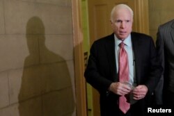 Senator John McCain arrives at a meeting with Jordan King Abdullah on Capitol Hill in Washington, Jan. 31, 2017.