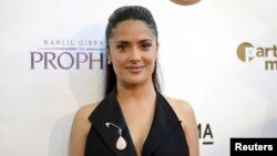Salma Hayek poses during the Los Angeles screening of "Khalil Gibran's The Prophet" at the Los Angeles County Museum of Art's Bing Theater in Los Angeles, July 29, 2015. 