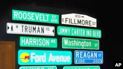 The Smithsonian Institution’s Museum of American History has collected several street signs named for U.S. presidents, including lesser-known ones such as Rutherford B. Hayes. 