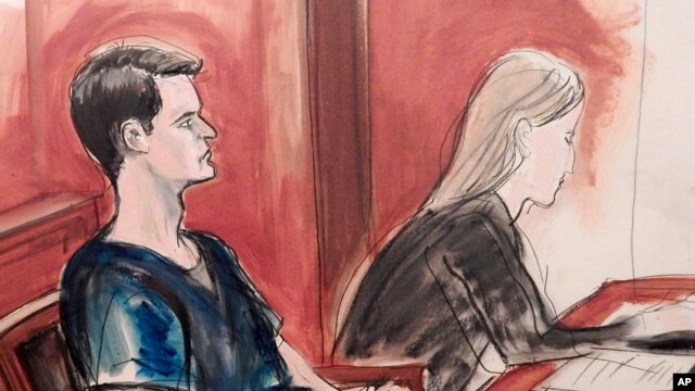 Dibujo de Ross Ulbricht durante su juicio en una corte de Nueva York. Ulbricht es fundador de Silk Road, un sitio web usado para transacciones ilegales.
