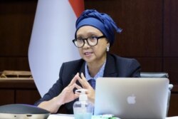 Menteri Luar Negeri Retno Marsudi hari Rabu (24/6) mengikuti pertemuan virtual bersama sejumlah menteri luar negeri membahas isu Israel-Palestina. Courtesy : Kemlu RI.